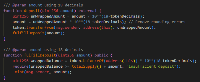 Code of the deposit() function